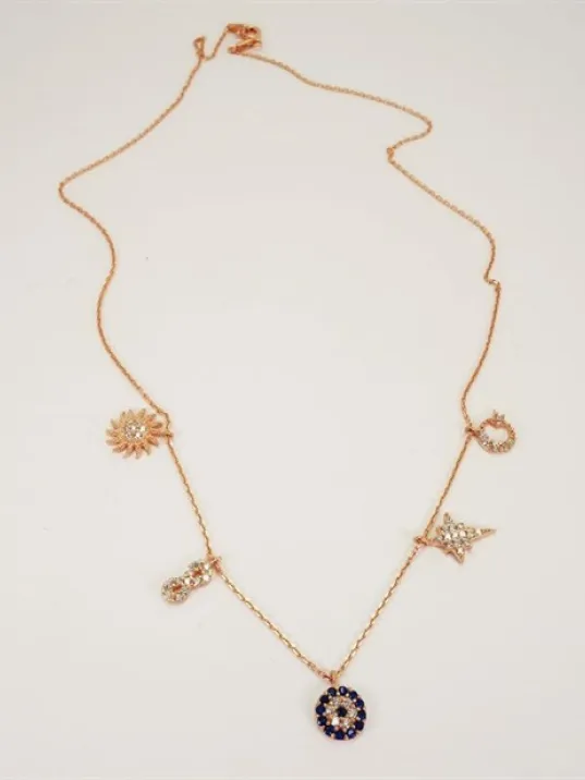 Şans Kolyesi Ay Yıldız Sonsuzluk Bayan Gümüş Kolye-Sarı