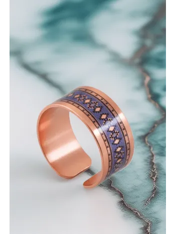 Kadın Bakır Yüzük - Lola Model Özel Baskı Metal Kutu Ve Kuvars Taşı