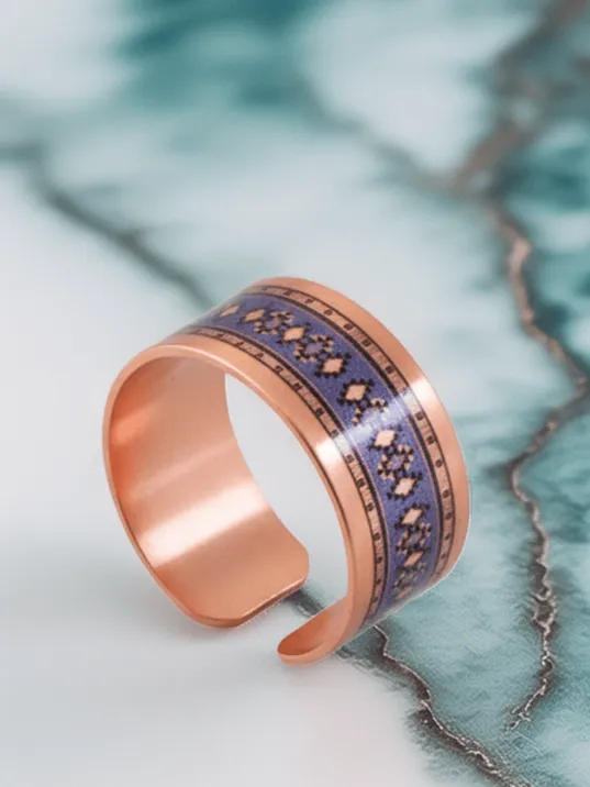 Kadın Bakır Yüzük - Lola Model Özel Baskı Metal Kutu Ve Kuvars Taşı