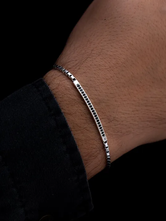 Erkek Gümüş Bileklik - Küp Model Siyah Zirkon Taşlı Gümüş Bileklik