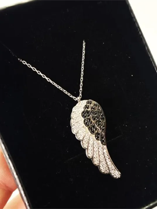 Büyük Boy Melek Kanadı Bayan Gümüş Kolye