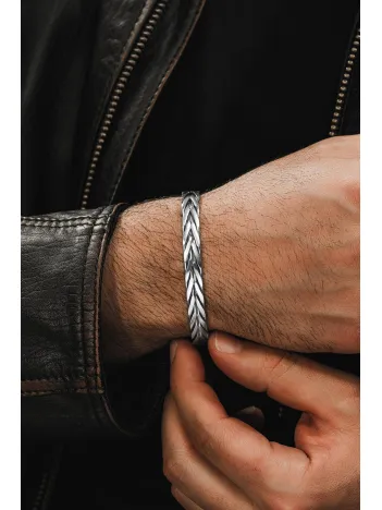 Erkek Gümüş Bileklik - El Yapımı Lincoln Model Erkek Bileklik Kelepçe Her Bileğe Uyar