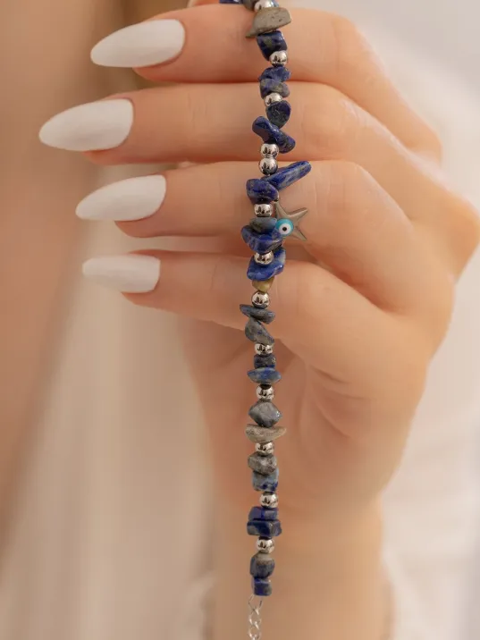 Doğal Taşlı Kadın Bileklik - Doğal Lapis Taşlı Kadın Çelik Kadın Bileklik Siyah Yıldız Ve Nazarlık Doğal Taşlı Kadın Bileklik - Doğal Lapis Taşlı Kadın Çelik Kadın Bileklik Siyah Yıldız Ve Nazarlık