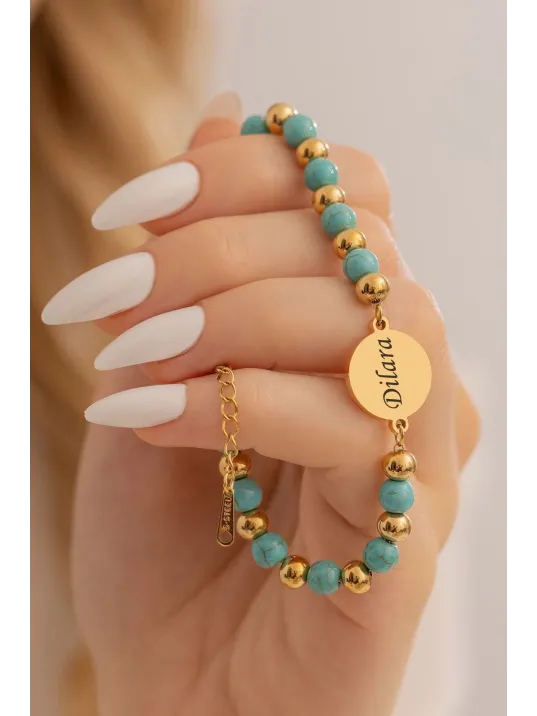 Kadın Çelik Bileklik - Turkuaz Taşlı Çelik Lak Kaplamalı İsim Veya Harf Yazılabilir Kadın Bileklik Kadın Çelik Bileklik - Turkuaz Taşlı Çelik Lak Kaplamalı İsim Veya Harf Yazılabilir Kadın Bileklik