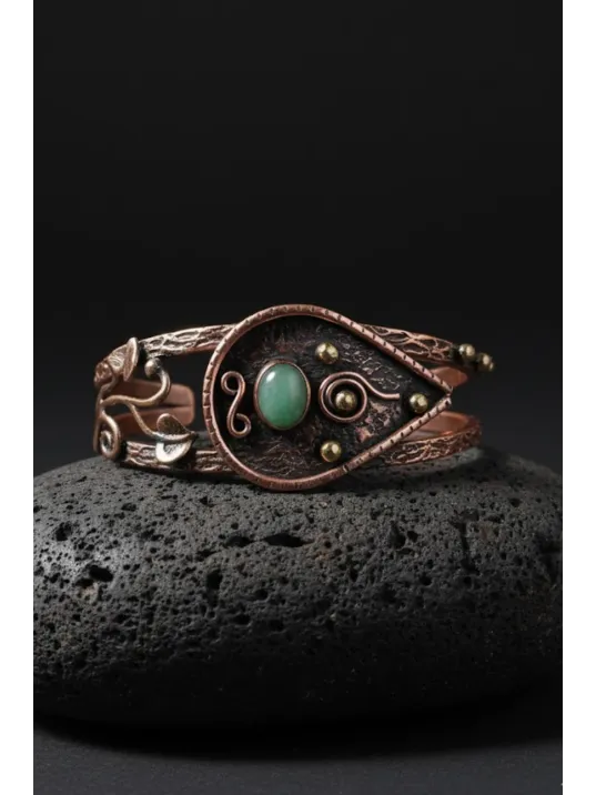 Kadın Bakır Bileklik - Yeşil Aventurin Taşlı Damla Model Kadın Bilezik Metal Kutu ve Doğal Taşlar Kadın Bakır Bileklik - Yeşil Aventurin Taşlı Damla Model Kadın Bilezik Metal Kutu ve Doğal Taşlar