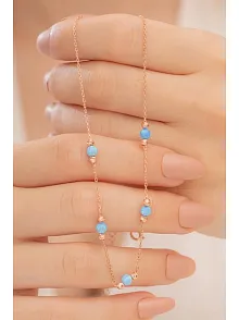 Opal Taşlı Rose Altın Kaplama Kadın Gümüş Kolye