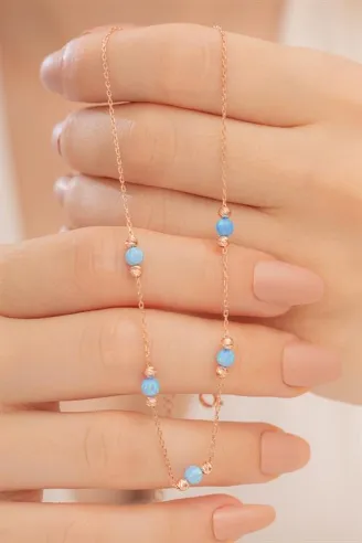 Opal Taşlı Rose Altın Kaplama Kadın Gümüş Kolye