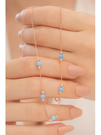 Opal Taşlı Rose Altın Kaplama Kadın Gümüş Kolye