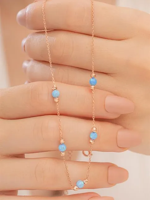 Opal Taşlı Rose Altın Kaplama Kadın Gümüş Kolye