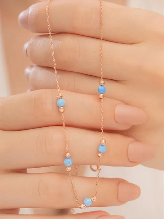 Opal Taşlı Rose Altın Kaplama Kadın Gümüş Kolye Opal Taşlı Rose Altın Kaplama Kadın Gümüş Kolye