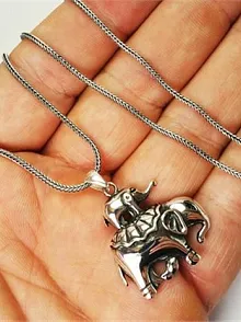 Fil Figürlü Hindu Tarzı Gümüş Kolye Zincir
