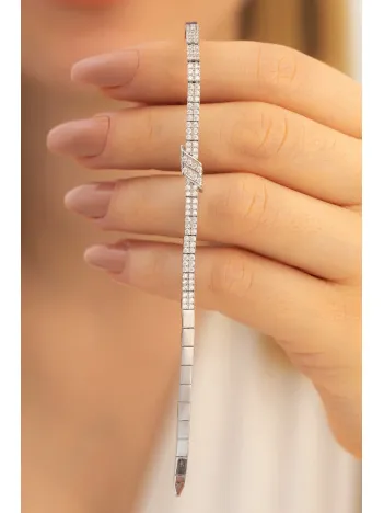 Kadın Gümüş Bileklik - 925 Ayar Zirkon Taşlı Petra Gümüş Kadın Bileklik