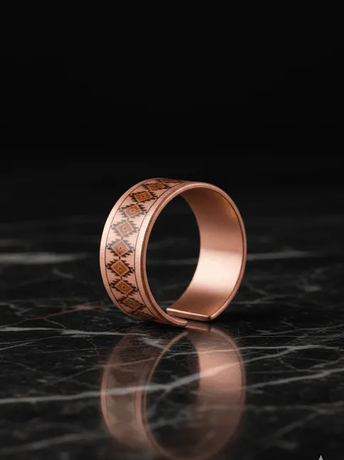 Kadın Bakır Bileklik Yüzük Set - Lenka Model Özel Baskı Metal Kutu Ve Kuvars Taşı