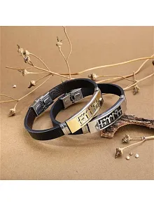 Türk Yazılı Deri Kauçuk Çelik Erkek Bileklik