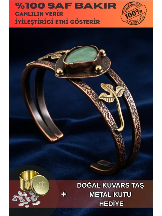 Kadın Bakır Bileklik - Yeşil Aventurin Taşlı Damla Model Kadın Bilezik Metal Kutu ve Doğal Taşlar Kadın Bakır Bileklik - Yeşil Aventurin Taşlı Damla Model Kadın Bilezik Metal Kutu ve Doğal Taşlar