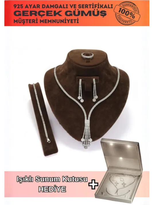 Artemis Bayan Gümüş Su Yolu Set - Kolye, Bileklik, Küpe, Yüzük