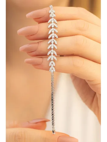 Bengi ZirkonTaşlı Su Yolu Bayan Gümüş Bileklik