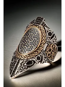 Erkek Omega Model Siyah Zirkon Taşlı 925 Ayar Gümüş Yüzük Zihgir Model