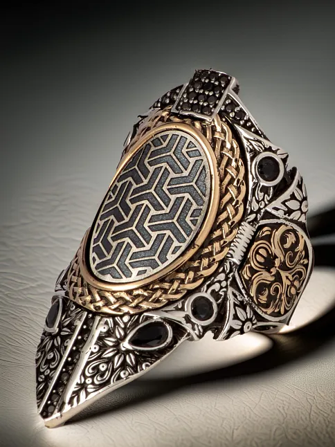 Erkek Omega Model Siyah Zirkon Taşlı 925 Ayar Gümüş Yüzük Zihgir Model