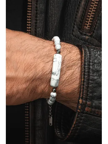 Erkek Kadın Doğal Taş Bileklik - Havlit Doğaltaş Çelik Halat Ve Çelik Klipsli Bileklik
