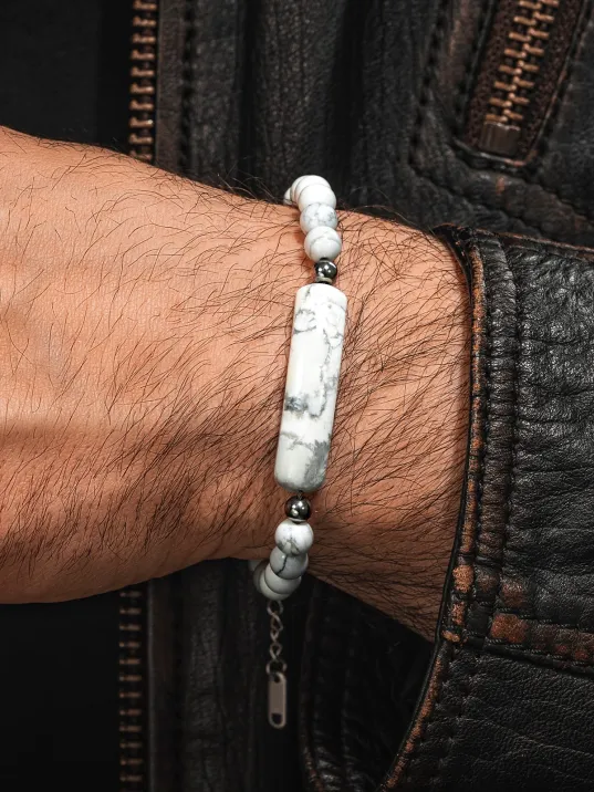 Erkek Kadın Doğal Taş Bileklik - Havlit Doğaltaş Çelik Halat Ve Çelik Klipsli Bileklik