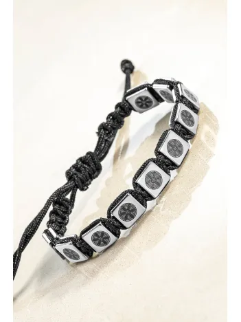 Erkek Kadın Doğal Taş Bileklik - Hematit Doğal Taşlı Makrome Gemi Dümeni Model Unisex Bileklik