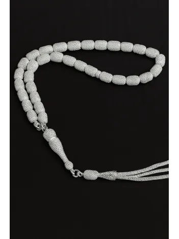 Erkek Gümüş Tespih - 925 Ayar Oksitli Model Delikli Kapsül Kesim Tesbih