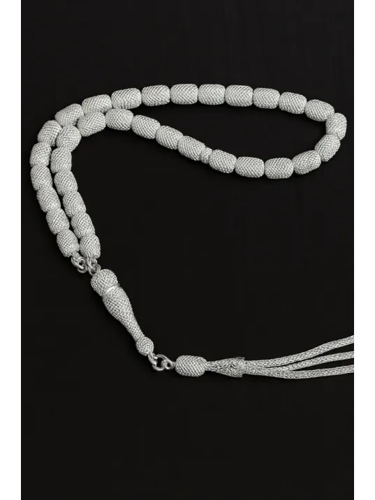 Erkek Gümüş Tespih - 925 Ayar Oksitli Model Delikli Kapsül Kesim Tesbih