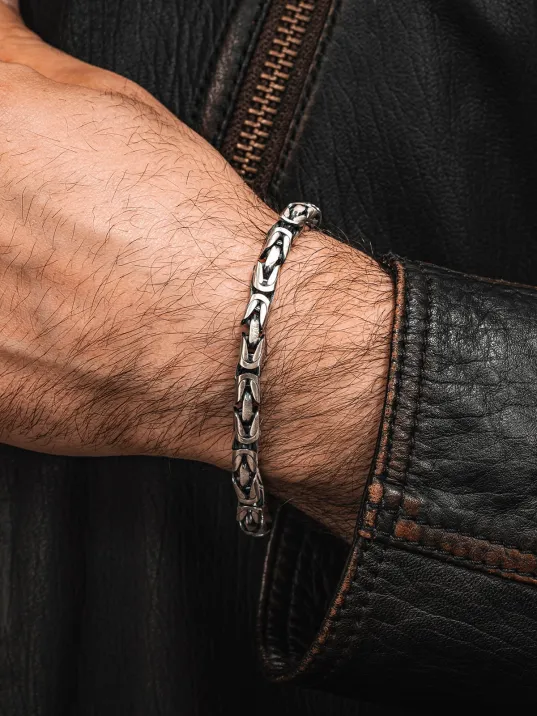 Erkek Gümüş Bileklik - 7mm Füzyon Kare Kral Gümüş Erkek Künye