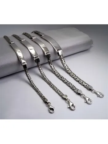 İsim Yazılan Gümüş Erkek Bileklik Künye Yassı Balıksırtı Model