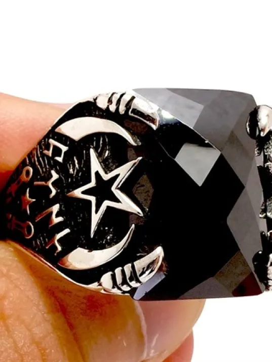 Ay Yıldızlı Ve Türk Yazılı Zirkon Taşlı Erkek Gümüş Yüzük