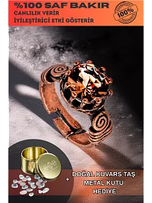 Kadın Bakır Yüzük - Zultanit Taşı Model 2 Ağaç Kabuğu Model İnce Metal Kutu Kuvars Taşlı Yüzük