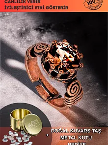 Kadın Bakır Yüzük - Zultanit Taşı Model 2 Ağaç Kabuğu Model İnce Metal Kutu Kuvars Taşlı Yüzük