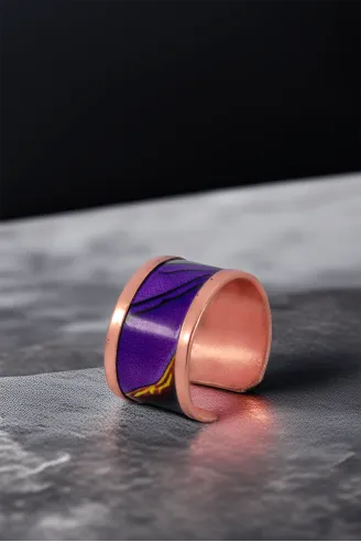 Kadın Bakır Yüzük - Laura Model Özel Baskı Metal Kutu Ve Kuvars Taşı
