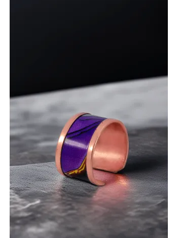 Kadın Bakır Yüzük - Laura Model Özel Baskı Metal Kutu Ve Kuvars Taşı