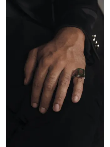 Elif Yazılı Kare Model Gümüş Erkek Yüzük  GYZELIFYZLI-GMS