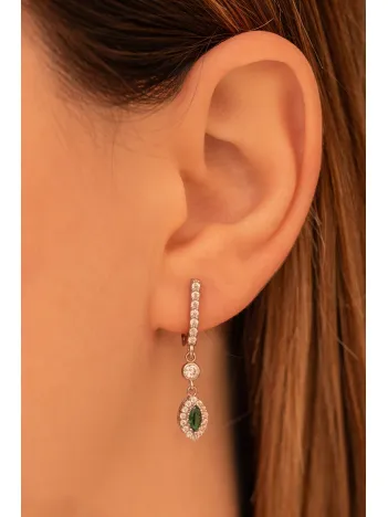 Kadın Gümüş Küpe - Pera Zümrüt Mekik Taşlı 925 Ayar Gümüş Küpe