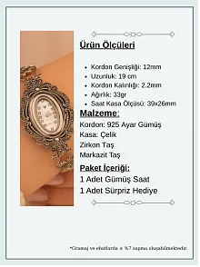 Oval Gümüş Bayan Saati Gelin Saati Markazit Taşlı