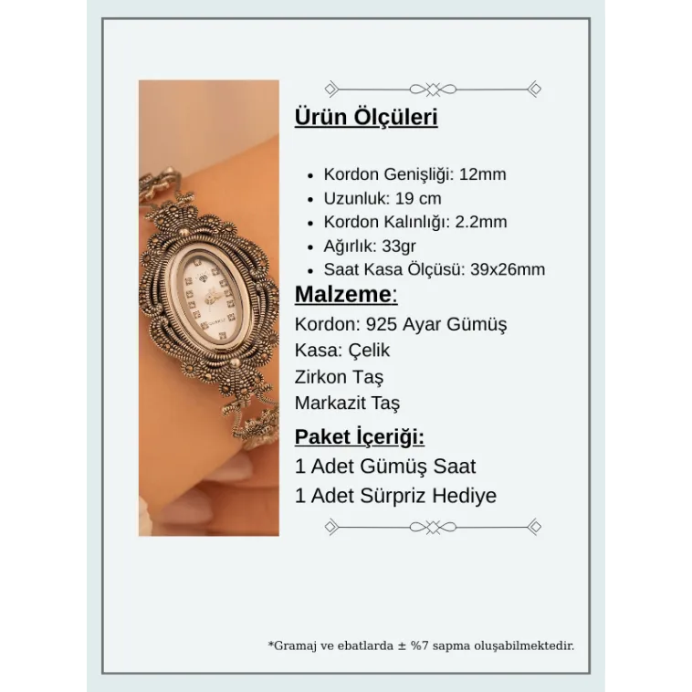 Oval Gümüş Bayan Saati Gelin Saati Markazit Taşlı Oval Gümüş Bayan Saati Gelin Saati Markazit Taşlı