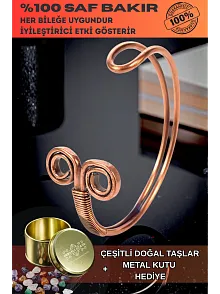 Kadın Bakır Bileklik - Koç Burcu Model Kelepçe Bileklik Bilezik Metal Kutu Ve Doğal Taşlar