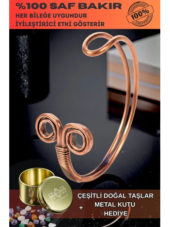 Kadın Bakır Bileklik - Koç Burcu Model Kelepçe Bileklik Bilezik Metal Kutu Ve Doğal Taşlar