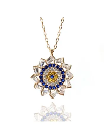 Baget Taşlı Nazarlıklı Bayan Gümüş Kolye