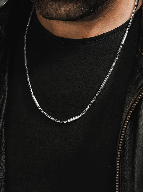 Erkek Gümüş Set - 2,8 mm Kalınlıkta Kral Model Parçalı Kral Erkek Kolye ve Bileklik Set