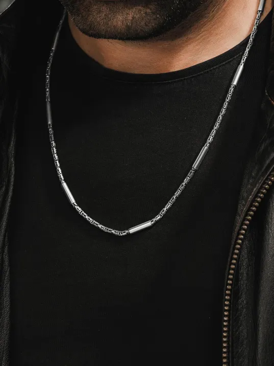 Erkek Gümüş Set - 2,8 mm Kalınlıkta Kral Model Parçalı Kral Erkek Kolye ve Bileklik Set