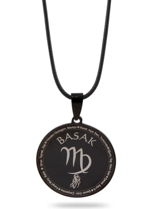 Başak Burcu Kolyesi Kadın Erkek Çelik Deri Kolye CKLBASAKBUR-SYH