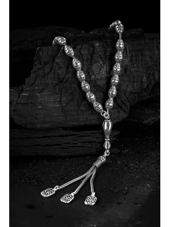 Erkek Tesbih - Efkar Oksitli 925 Ayar Gümüş Erkek Tespih Orta Boy 27gr