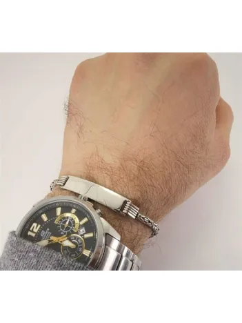 İsim Yazılan Erkek Gümüş Bileklik Künye Orta Kalınlıkta