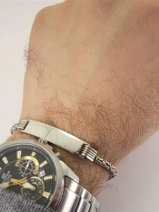 İsim Yazılan Erkek Gümüş Bileklik Künye Orta Kalınlıkta