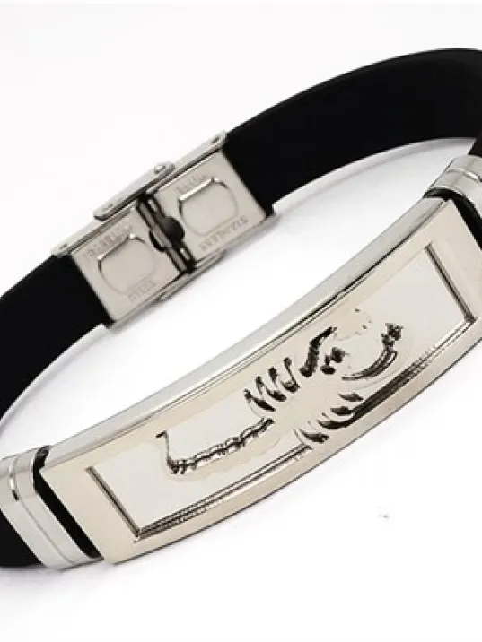 Beyaz Akrep Figürlü Kauçuk Çelik Erkek Bileklik Beyaz Akrep Figürlü Kauçuk Çelik Erkek Bileklik