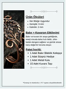 Nergiz Çiçeği Bakır Bileklik Pirinç Detaylı Erkek Kadın Kuvars Taşlı Metal Kutu